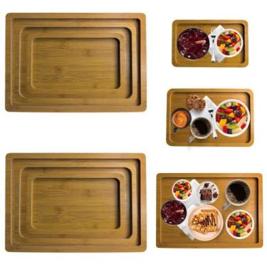 Imagem de 6 Bandejas Prato Retangular Madeira para Decoração Lavabo - Top