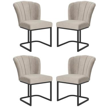 Imagem de Kit 4 Cadeiras Jantar Flor Mesa Cozinha Reforçada Base Metal Preta Bege