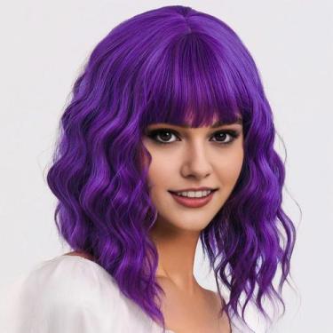 Imagem de Peruca AGO 14" Purple Short Wavy Bob resistente ao calor