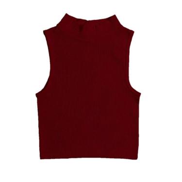 Imagem de Blusa Feminina Cropped Canelado Gola Alta Sem Manga Cavado Regata-Feminino