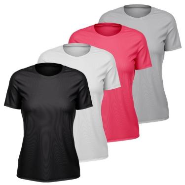 Imagem de Kit 4 Camisetas Feminina Dry Manga Curta Proteção UV Slim Fit Básica Academia Treino Fitness-Feminino