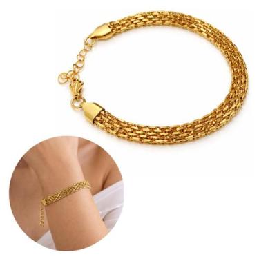 Imagem de Pulseira Feminina Malha Trançada Brilhante (Sofisticado e Versátil) (1