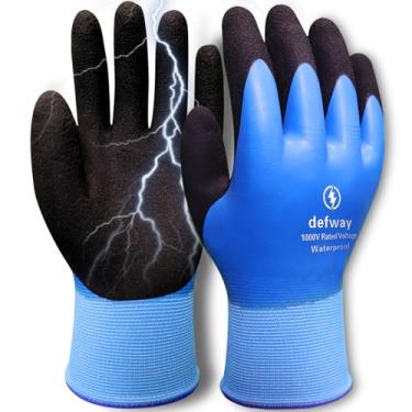 Imagem de defway Luvas De Trabalho Isoladas 1000 V, Eletricista Resistentes A Alta Tensão, Impermeáveis Com Isolamento Elétrico, Design Borracha Antiderrapante (Azul, 1 Par - V)