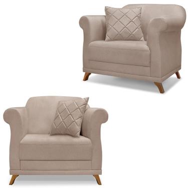 Imagem de Kit 2 Poltronas Decorativas Retrô Polo Linho Bege Milani Movelaria