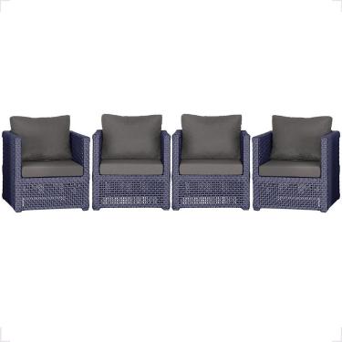 Imagem de Kit 4 Poltronas Madri Alumínio Corda Náutica Estofado Tecido Impermeável Azul Trama Original