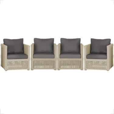 Imagem de Kit 4 Poltronas Madri Alumínio Corda Náutica Estofado Tecido Impermeável Trama Original