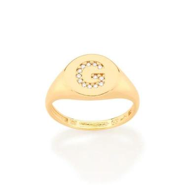 Imagem de Anel Rommanel Letras Folheado a Ouro com Zircônia 512964, Dourado, 14