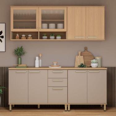 Imagem de Cozinha Compacta 100% Mdf 4 Pçs 200cm Duna Luciane Móveis Freijó-cinam