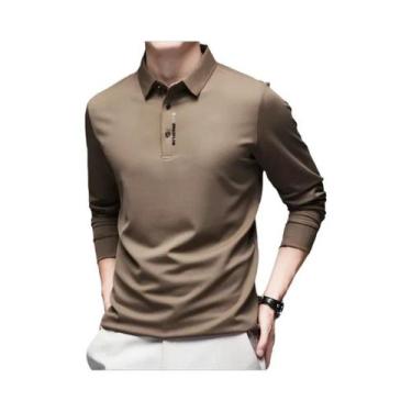 Imagem de Camisa Polo Masculina Casual De Negócios De Manga Longa, Cor Sólida, R