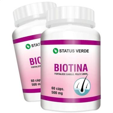 Imagem de 2 Potes Biotina Concentrada Kit 120 Cáps 500mg - Suplemento Natural