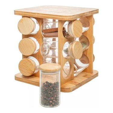 Imagem de Porta-Temperos 12 unidades Em Madeira e Vidro Com Tampa de Bambu Wolff