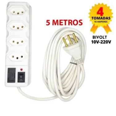 Imagem de Filtro de Linha Branco 4 Tomadas com 5 Metros - MAV ELETRO