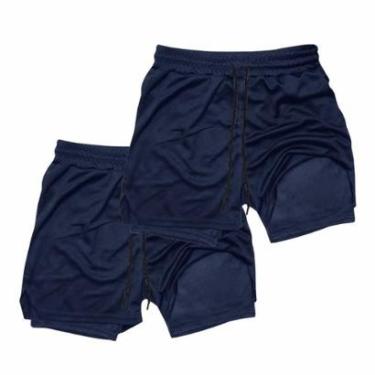 Imagem de Kit 2 Shorts Treino Dry Térmico 2 em 1 com Bolso para Cel. e Porta-Toalha Calção Fitnes...