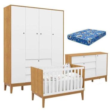 Imagem de Quarto De Bebe Unique 4 Portas Com Cômoda Sapateira Freijó Branco Soft