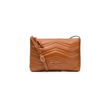 Imagem de Bolsa Transversal Feminina de Couro Zig Zag Matelasse Pequena Caramelo