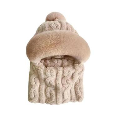 Imagem de Gorro Feminino De Inverno Com Capuz E Máscara Facial, De Tricô De Cash