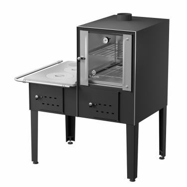 Imagem de Forno Acoplado a Lenha 4 Bocas Elevare Industrial N°01 Esquerdo Preto com Chapa de Alumínio 100L