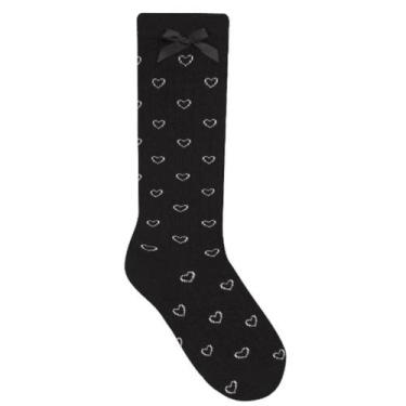Imagem de Meia Infantil Feminina 34 Com Aplique Lacinho Selene 2150, 25-28, Pret