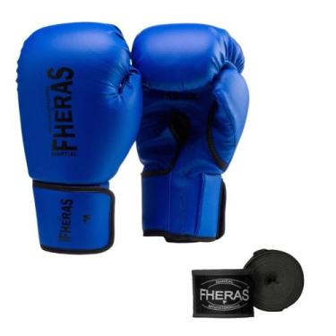 Imagem de Luva Profissional para Muay Thai MMA e Boxe Fheras Com Bandagem, Azul,