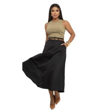 Imagem de Saia Longa Alfaiataria Godê Com Cinto E Bolsos R142 - STYLE STORE, Pre