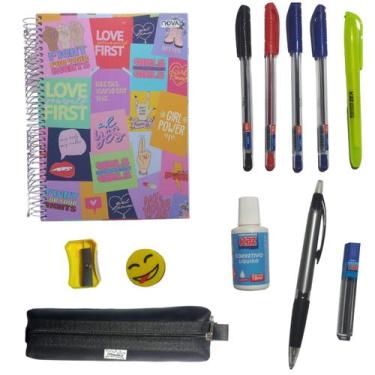 Imagem de Kit Escolar Caderno 10 Materias + Lapiseira Estojo Universitário c 12 