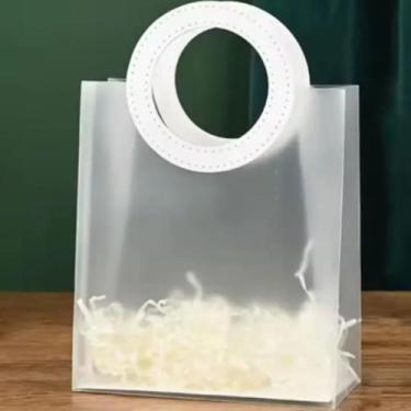 Imagem de Kit 2 Sacola Presente Luxo Reforçada Transparente Alça de Couro - MIXL