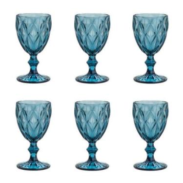 Imagem de Conjunto De Taças De Vidro Para água 6 Peças 325 Ml Diamonds Azul Lyor