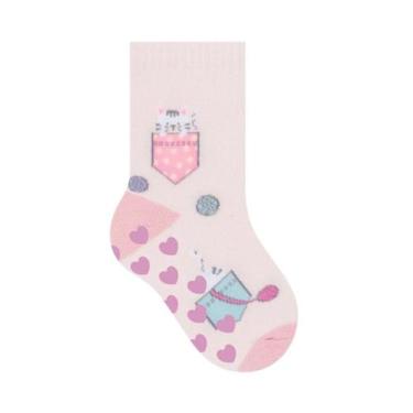Imagem de Meia Para bebê Antiderrapante Estampada Menina Selene, Rosa, 21 a 24