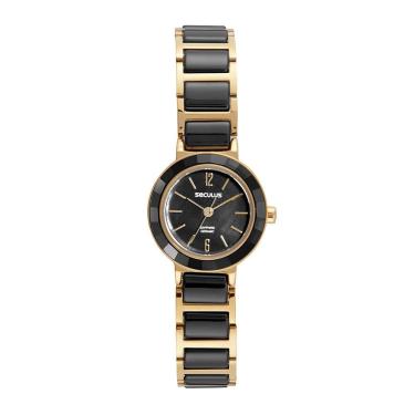 Imagem de Relógio Feminino Cerâmica Analógico em Cerâmica com Fecho Dobrável Preto e Dourado Séculus 24MM