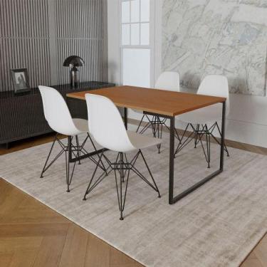 Imagem de Mesa Industrial Base Ferro Preto Tampo 137X90 Canela 4 Cadeiras Ferro 