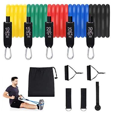 Imagem de Faixa elástica, conjunto de faixas de resistência de exercício, faixas de resistência de látex, com alças de espuma, âncora de porta, faixas de tornozelo, bolsa de armazenamento-100 libras