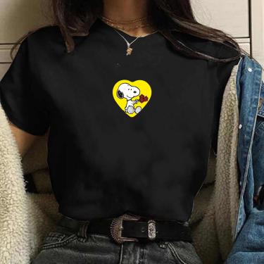 Imagem de Camiseta feminina algodao snoopy coraçao amarelo