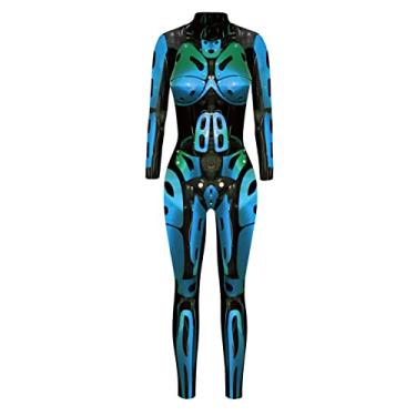 Imagem de Women Halloween Cosplay Jumpsuits Funny Skeleton Bodysuit 3D Stretch Skinny One Piece Outfit Catsuit Samll