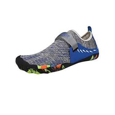 Imagem de Bestgift Sapatos respiráveis de tamanho grande, sapatos de cinco dedos, sapatos de praia de verão para homens e mulheres, secagem rápida cinza e azul royal 33.5