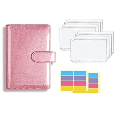 Imagem de A5 A6 Pasta de couro PU Sistema de carteira de envelope de dinheiro com envelope de orçamento bolso para orçamento, glitter ouro rosa, A6