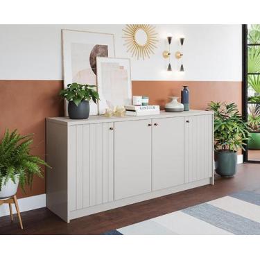 Aparador Buffet para Sala 4 Portas Ripado Eva Cimol MDF Off White