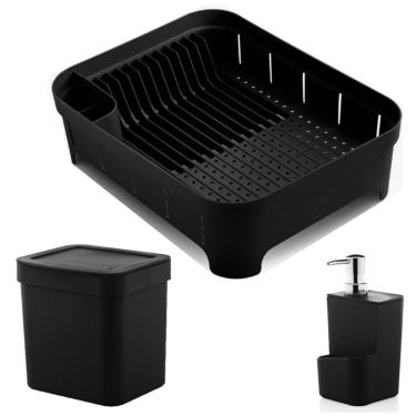 Imagem de Kit Cozinha Trium Escorredor De Louças + Lixeira 2,5L + Dispenser Detergente - Ou