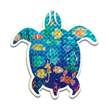 Imagem de Ímãs Holográficos decorativos para tela de vida marinha da Honu Turtle (12,7 cm x 13,2 cm) para tela Lanai porta de pátio Havaí decoração de casa
