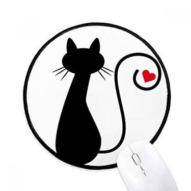 Imagem de DIYthinker Coração gato sentado Sihouette animal mouse pad desktop escritório tapete redondo para computador