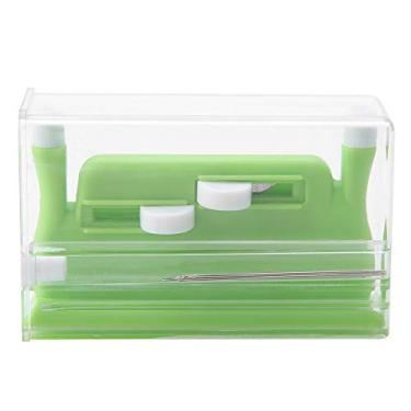 Imagem de Enfiador de agulha de mesa, enfiador manual de agulha dupla automático Enfiador de linha de agulha de furo duplo verde Ferramenta de inserção de agulha de furo duplo com estojo para máquina de costura