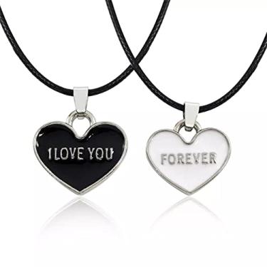 Imagem de CNBPIC Colar 2 Peça Eu Te Amo Preto E Branco Coração Em Forma de Pingente Joias Presente