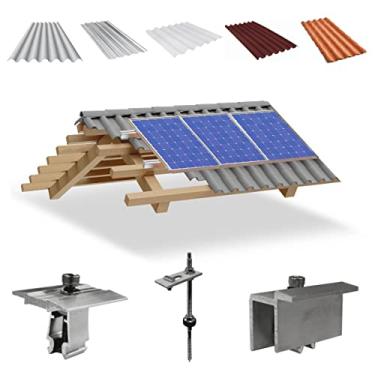 Imagem de Kit Estrutura Suporte Fixador Para 03 Placas Solar Alumínio e Inox Telha Fibro Ondulada em Viga Madeira | Perfil Master