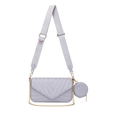 Imagem de Bolsas pequenas acolchoadas a tiracolo para mulheres, bolsas e bolsas estilosas com porta-moedas, incluindo 2 bolsas de tamanho, Cinza