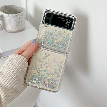 Imagem de Estojo de telefone de areia movediça com brilho e amor legal para Samsung Galaxy Z Flip 4 Z Flip3 ZFlip3 Lantejoulas líquidas à prova de choque, branco, para galaxy Z flip 3
