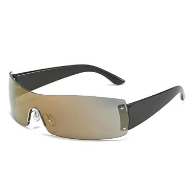 Imagem de Óculos de sol retrô de peça única sem aro, óculos de sol retangulares femininos, óculos de proteção UV400, filme dourado e prateado, tamanho único