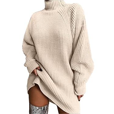 Imagem de Suéter feminino gola rolê blusa feminina manga longa inverno outono moletom casual pulôver para mulheres, bege, 3GG