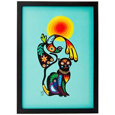 Imagem de Arte Maníacos Arte Maníacos Quadro Decorativo Tela Canvas Gato Passaro Plim, 65x46cm (Moldura Caixa Laca Preta)