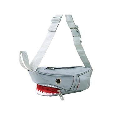Imagem de WonderMolly Bum Bag Bolsa de náilon premium Shark Fanny Pack Cinza com bolsos laterais de gel, 40,6 cm