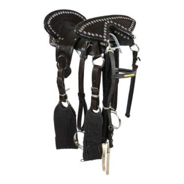 Imagem de Arreio Lombiu Pra Doma Marrom De Cabeça Completo Luxo Em Inox Couro