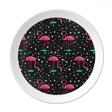 Imagem de Prato decorativo de porcelana com estampa de flamingo rosa e preto